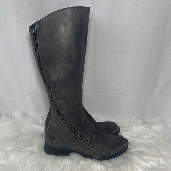 Born Distressed Brown Asymmetrical Zip Knee High Boots Sz 6.5 - Picture 4 of 6